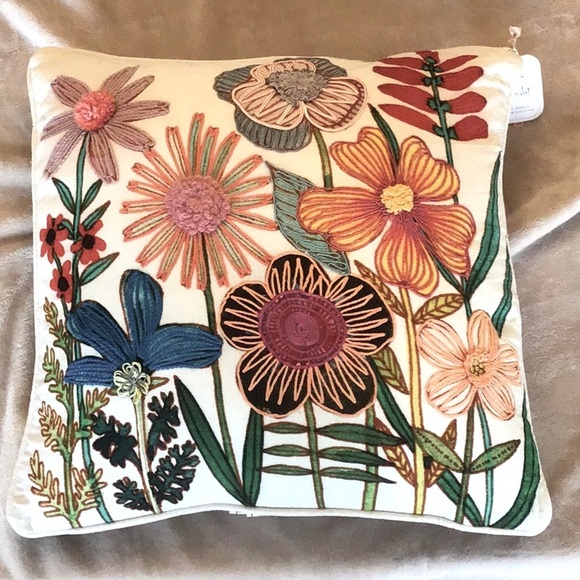 Hallmark 18” Embroidered Flower Pillow - Picture 1 of 4
